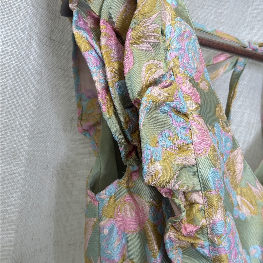 Buddy Love Jacquard Floral Ruffle Tiered  Dress in Sage Green and Pastel Pink - Picture 8 of 15